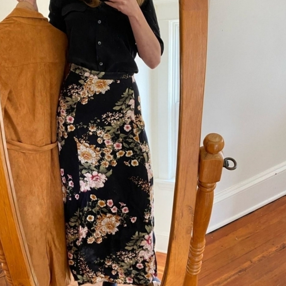 Anthropologie Maeve Black Floral Skirt